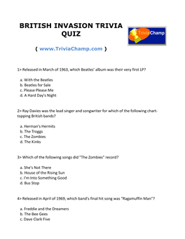 British Invasion Trivia Quiz