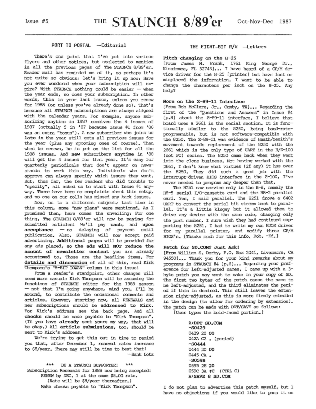 Issue #5 ™E STAUNCH 8/89 Er Oct-Nov-Dec 1987