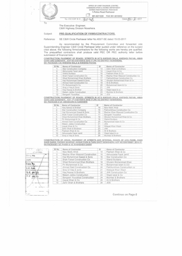 Date CE C to the Executive Engineer, C&W Highway Division Nowshera