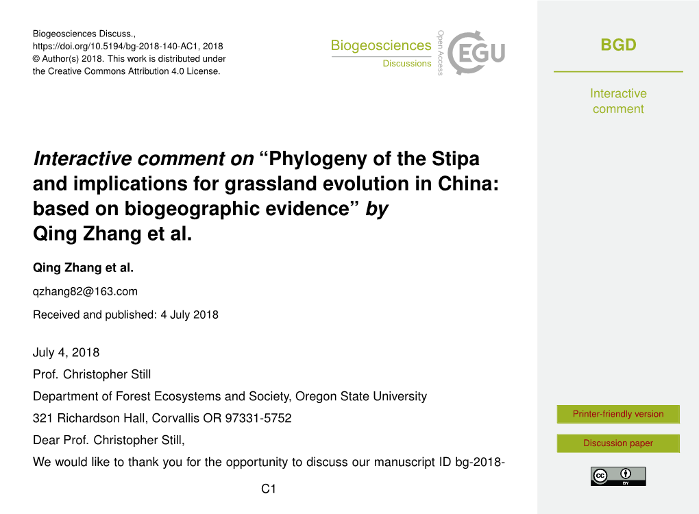 Phylogeny of the Stipa and Implications for Grassland Evolution in China: Based on Biogeographic Evidence” by Qing Zhang Et Al