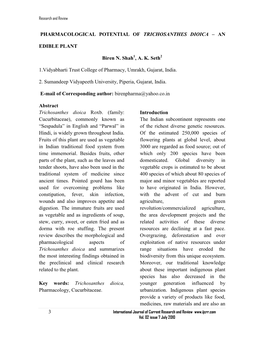 3 Pharmacological Potential of Trichosanthes