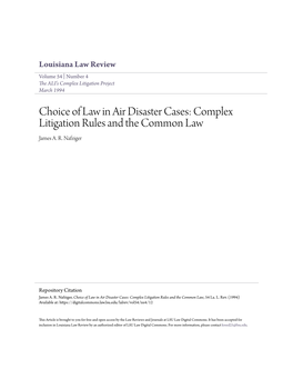 Choice of Law in Air Disaster Cases: Complex Litigation Rules and the Common Law James A