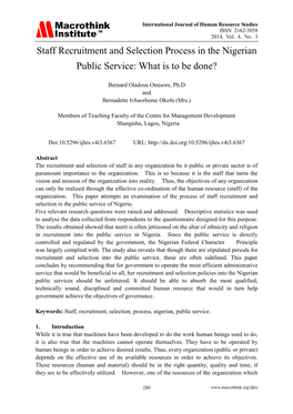 Staff Recruitment and Selection Process in the Nigerian Public