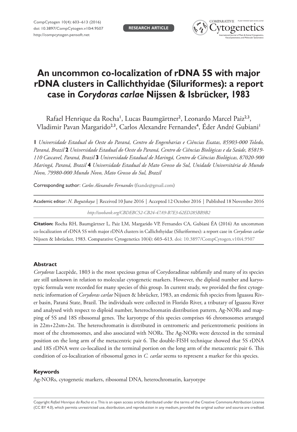 Siluriformes): a Report Case in Corydoras Carlae Nijssen & Isbrücker, 1983