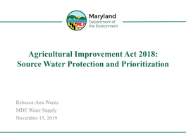 Agricultural Improvement Act 2018: Source Water Protection and Prioritization