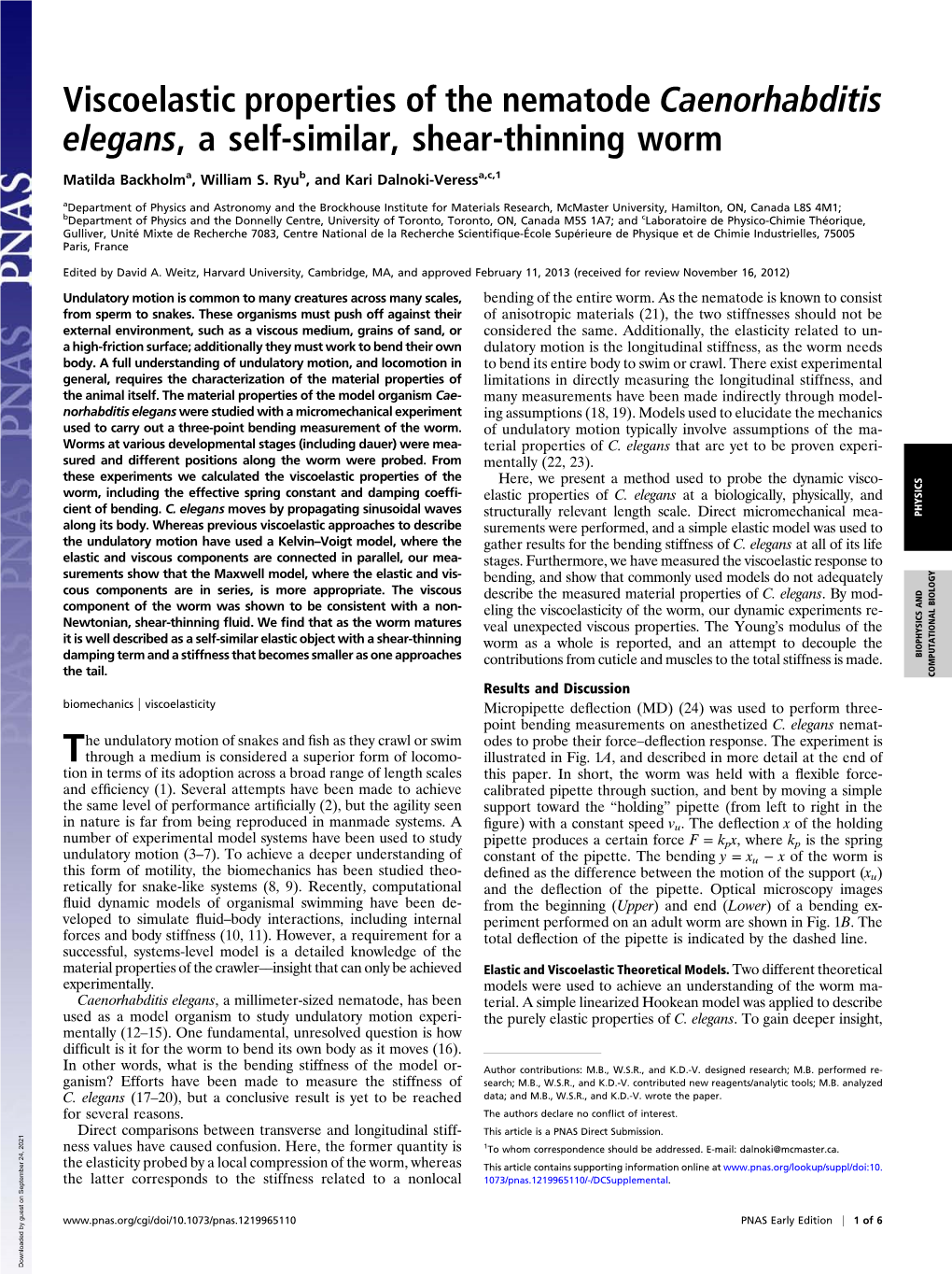 Viscoelastic Properties of the Nematode Caenorhabditis Elegans, a Self-Similar, Shear-Thinning Worm