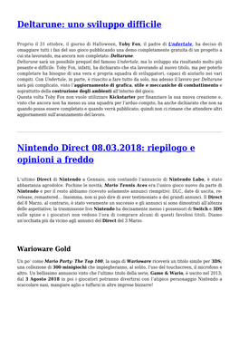 Deltarune: Uno Sviluppo Difficile,Nintendo Direct 08.03.2018