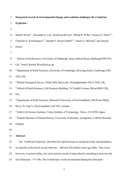 1 Integrated Record of Environmental Change and Evolution Challenges the Cambrian