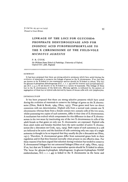 Phosphate Dehydrogenase and for Inosinic Acid Pyrophosphorylase to the X Chromosome of the Field-Vole Microtus Agrestis