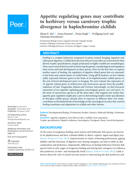 Appetite Regulating Genes May Contribute to Herbivory Versus Carnivory Trophic Divergence in Haplochromine Cichlids