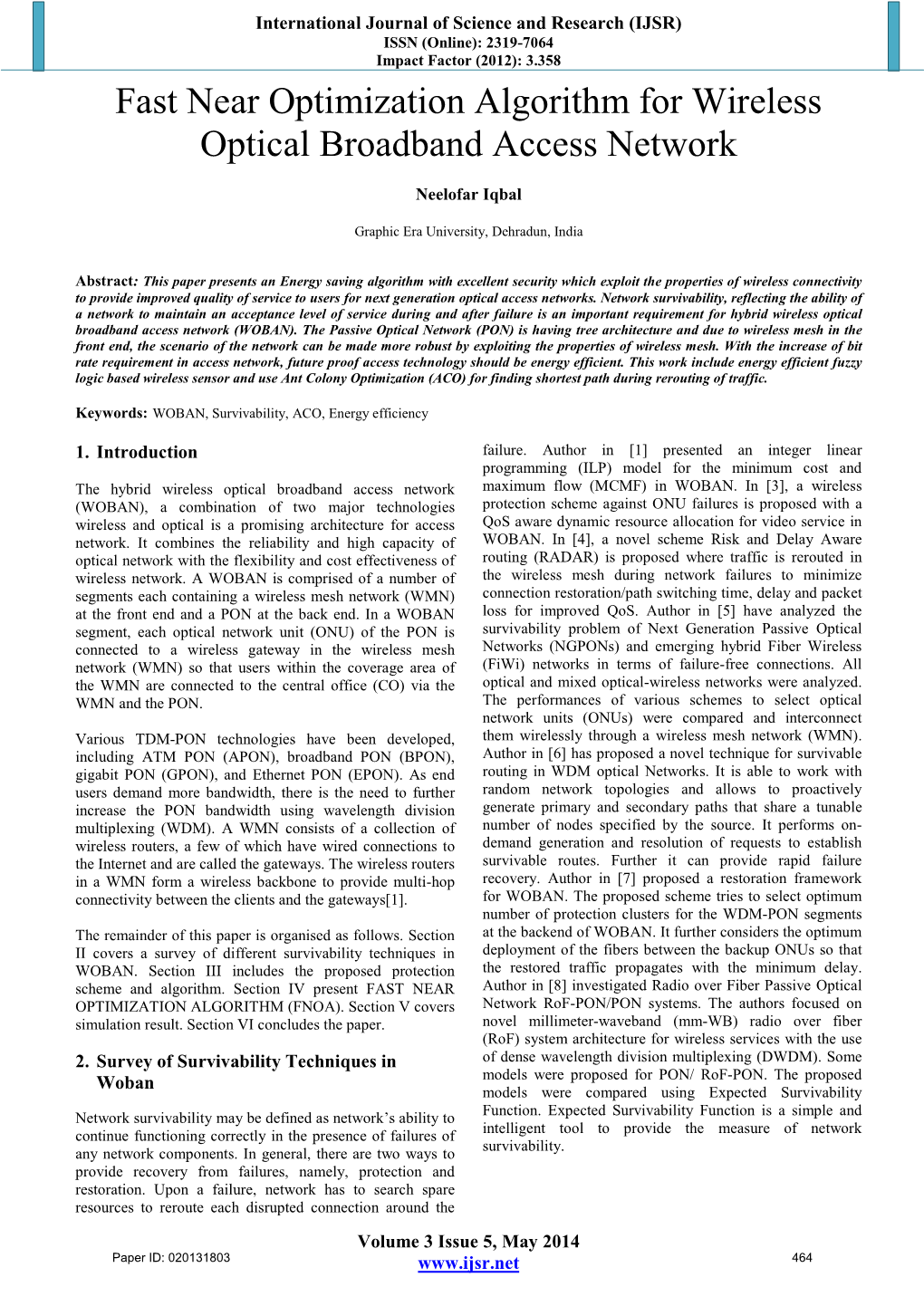 Fast Near Optimization Algorithm for Wireless Optical Broadband Access Network