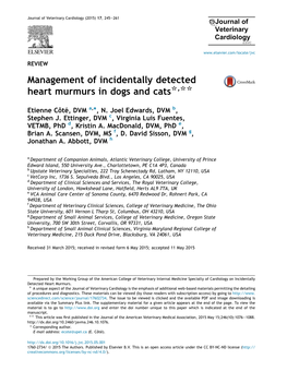 Management of Incidentally Detected Heart Murmurs in Dogs and Cats*,**