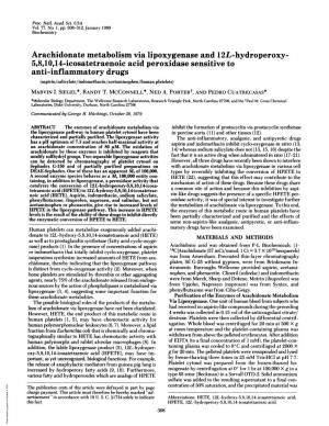 5,8,10,14-Icosatetraenoic Acid Peroxidase Sensitive to Anti-Inflammatory Drugs (Aspirin/Salicylate/Indomethacin/Acetaminophen/Human Platelets) MARVIN I