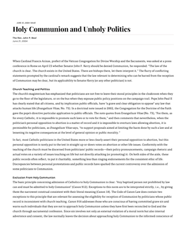 Holy Communion and Unholy Politics