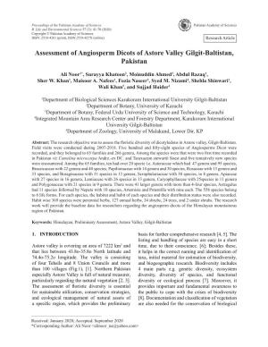 Assessment of Angiosperm Dicots of Astore Valley Gilgit-Baltistan, Pakistan