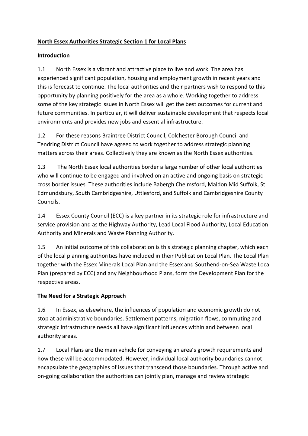 North Essex Authorities Strategic Section 1 for Local Plans