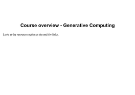 Course Overview - Generative Computing