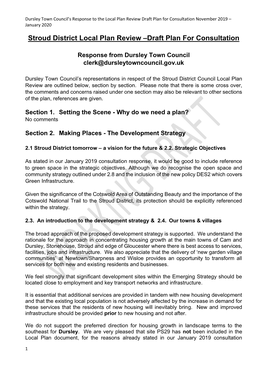 Stroud District Local Plan Review –Draft Plan for Consultation