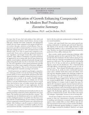 Application of Growth Enhancing Compounds in Modern Beef Production Executive Summary Bradley Johnson, Ph.D