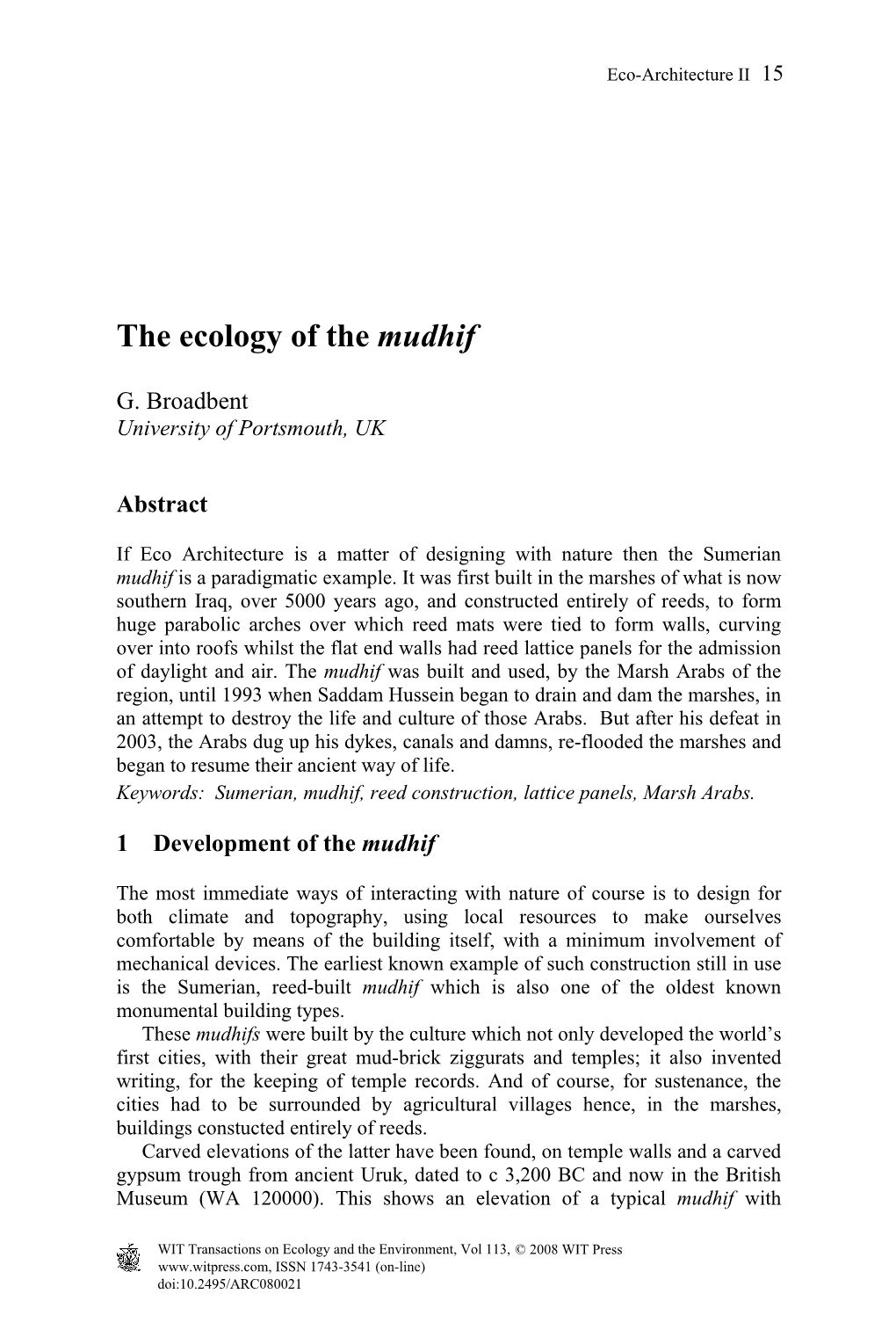 The Ecology of the Mudhif
