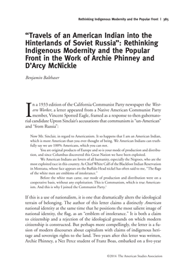 “Travels of an American Indian Into the Hinterlands of Soviet Russia”: Rethinking Indigenous Modernity and the Popular Front