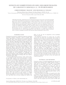 Effects of Competition on Size and Growth Rates of Caracolus Caracolla (L.) in Puerto Rico