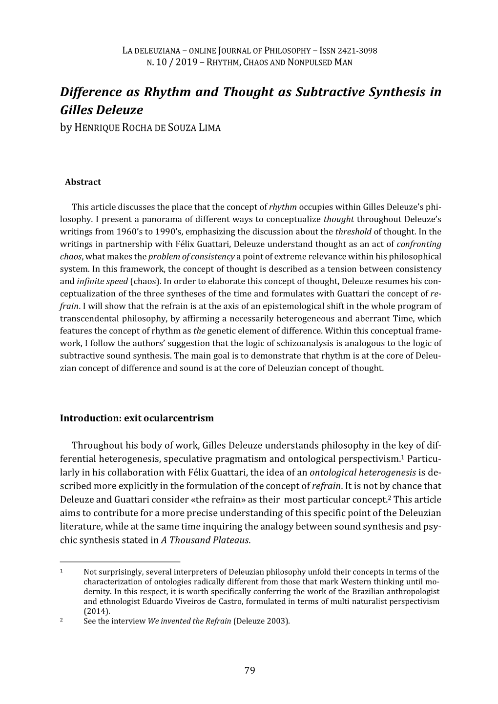 Difference As Rhythm and Thought As Subtractive Synthesis in Gilles Deleuze by HENRIQUE ROCHA DE SOUZA LIMA