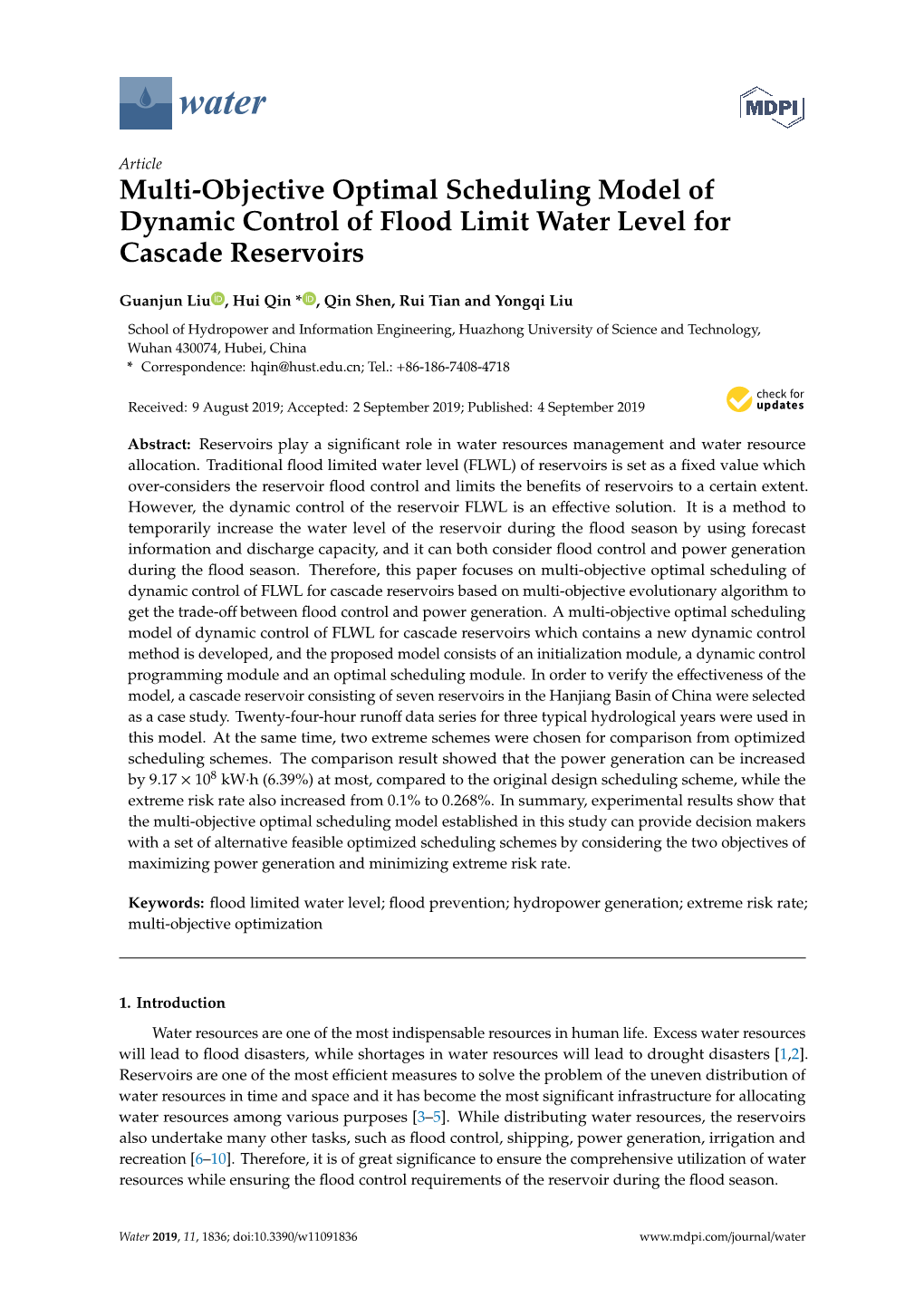 Multi-Objective Optimal Scheduling Model of Dynamic Control of Flood Limit Water Level for Cascade Reservoirs