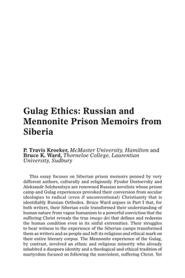 Gulag Ethics: Russian and Mennonite Prison Memoirs from Siberia