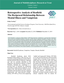 The Reciprocal Relationship Between Mental Illness and Vampirism