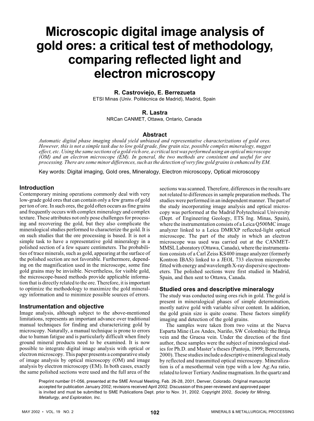 Microscopic Digital Image Analysis of Gold Ores: a Critical Test of Methodology, Comparing Reflected Light and Electron Microscopy