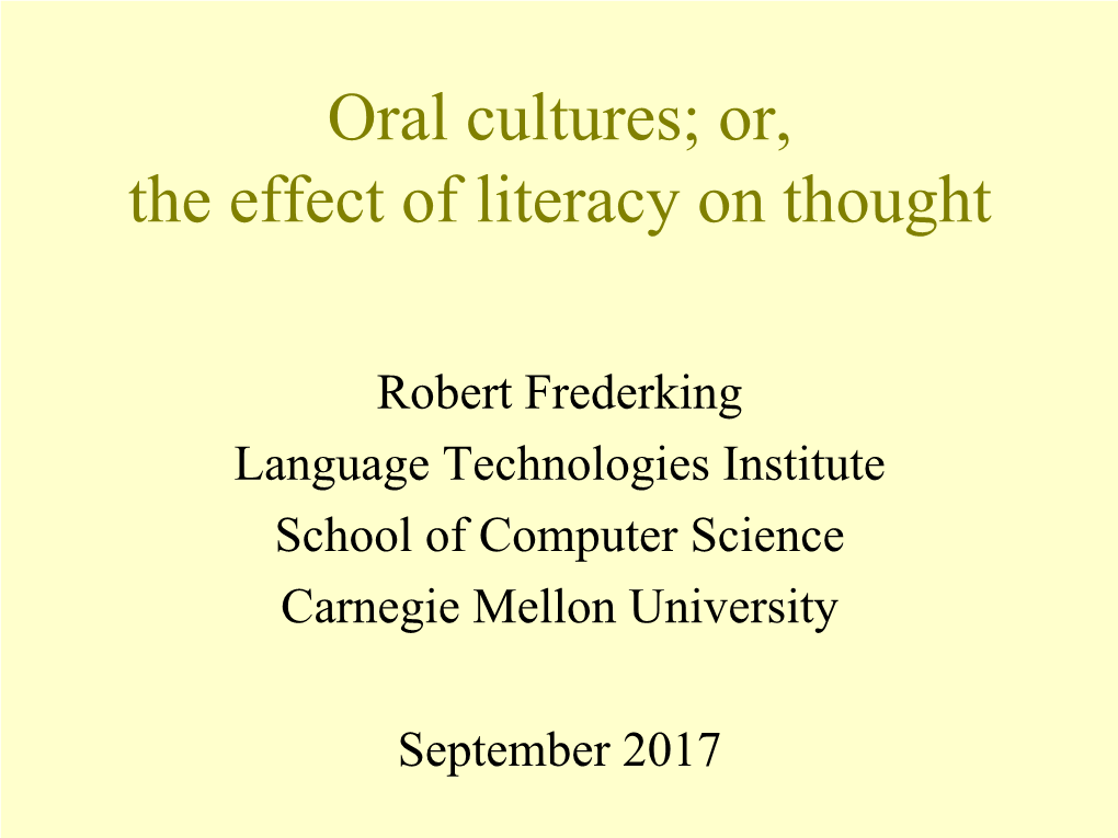 Orality and Literacy