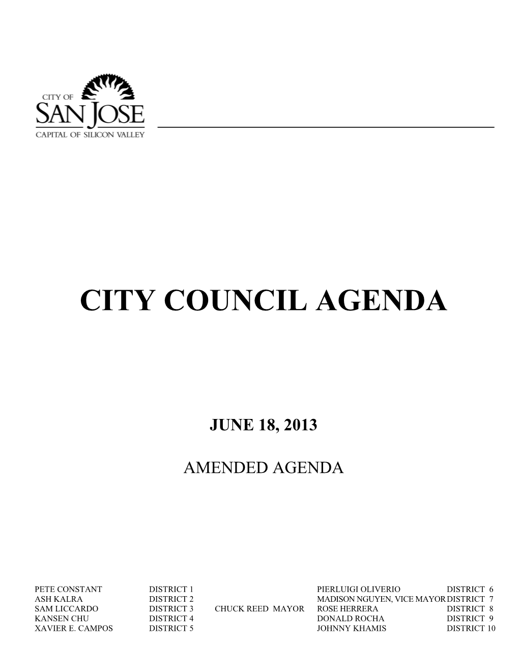 San Jose City Council Agenda for June 18, 2013