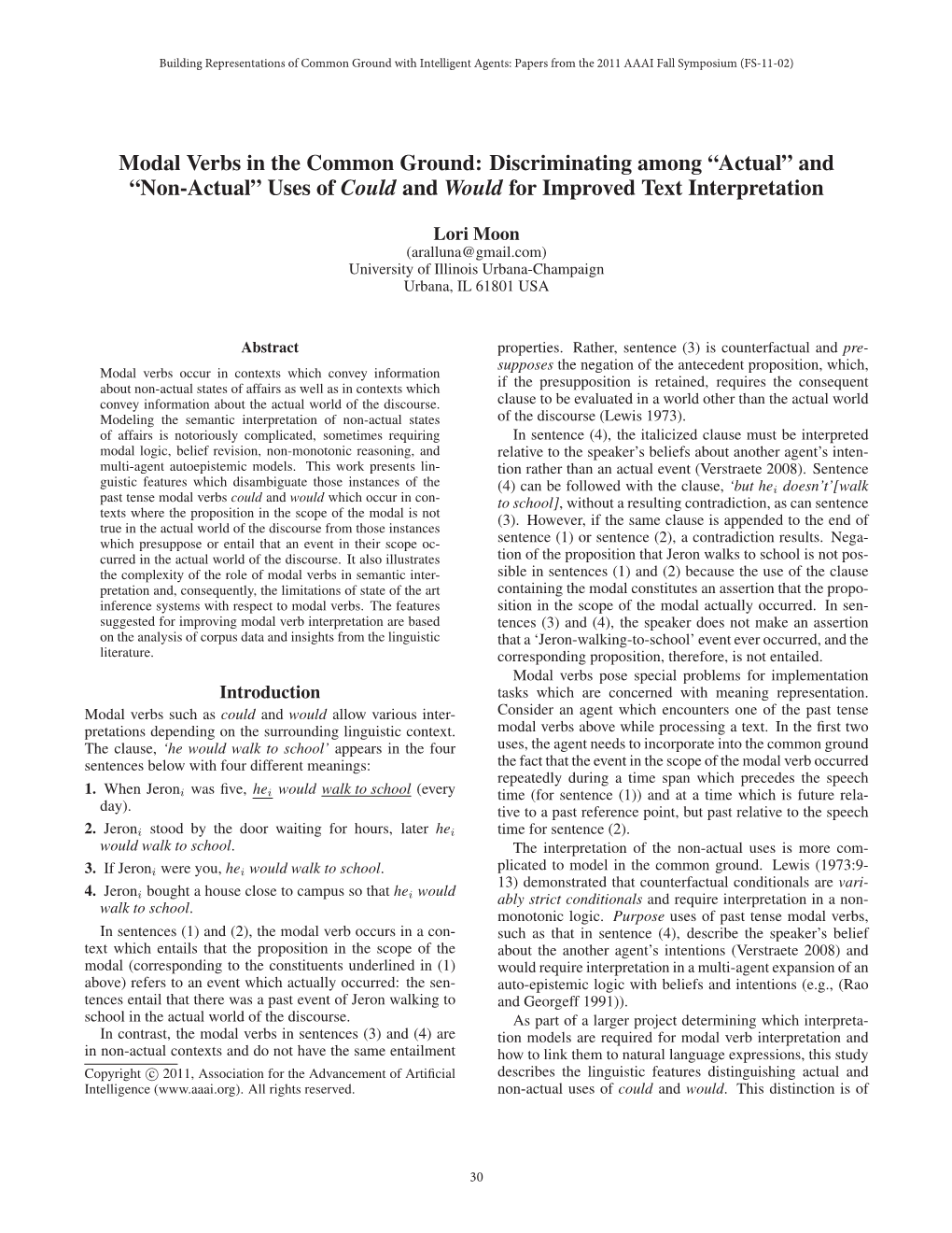 Modal Verbs in the Common Ground: Discriminating Among “Actual” and “Non-Actual” Uses of Could and Would for Improved Text Interpretation