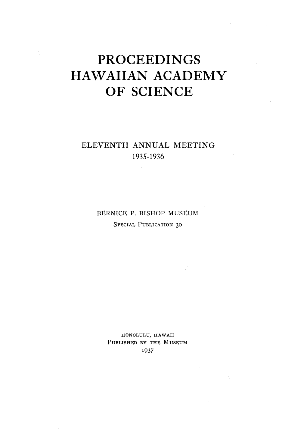 Proceedings Hawaiian Academy of Science