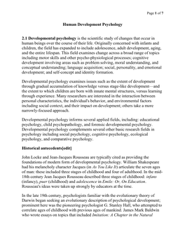 Human Development Psychology 2.1 Developmental