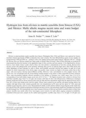 Hydrogen Loss from Olivines in Mantle Xenoliths from Simcoe (USA) and Mexico: Mafic Alkalic Magma Ascent Rates and Water Budget of the Sub-Continental Lithosphere
