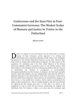 Confessions and the Stasi Files in Post- Communist Germany: the Modest Scales of Memory and Justice in Traitor to the Fatherland