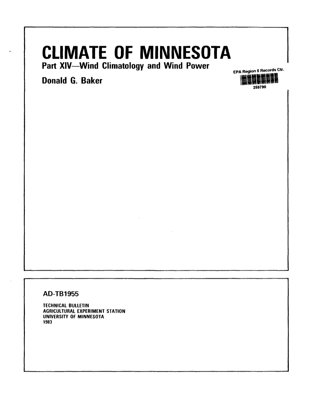 Climate of Mn Part Xiv-Wind Climatology & Wind Power