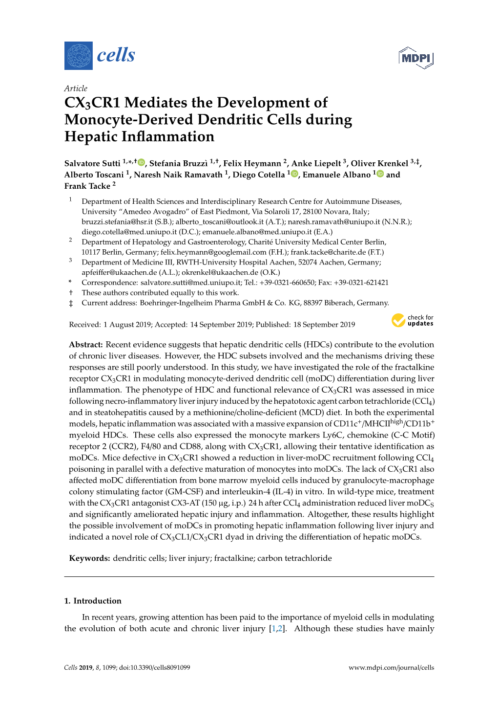 CX3CR1 Mediates the Development of Monocyte-Derived Dendritic Cells During Hepatic Inﬂammation