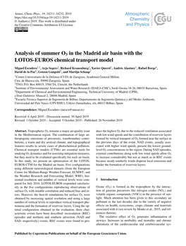 Analysis of Summer O3 in the Madrid Air Basin with the LOTOS-EUROS Chemical Transport Model