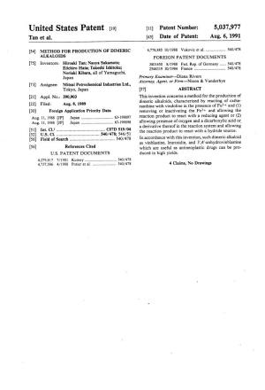 United States Patent (19) (11) Patent Number: 5,037,977 Tan Et Al