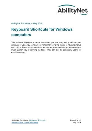Keyboard Shortcuts for Windows Computers
