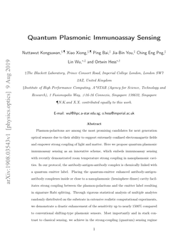 Quantum Plasmonic Immunoassay Sensing Arxiv:1908.03543V1