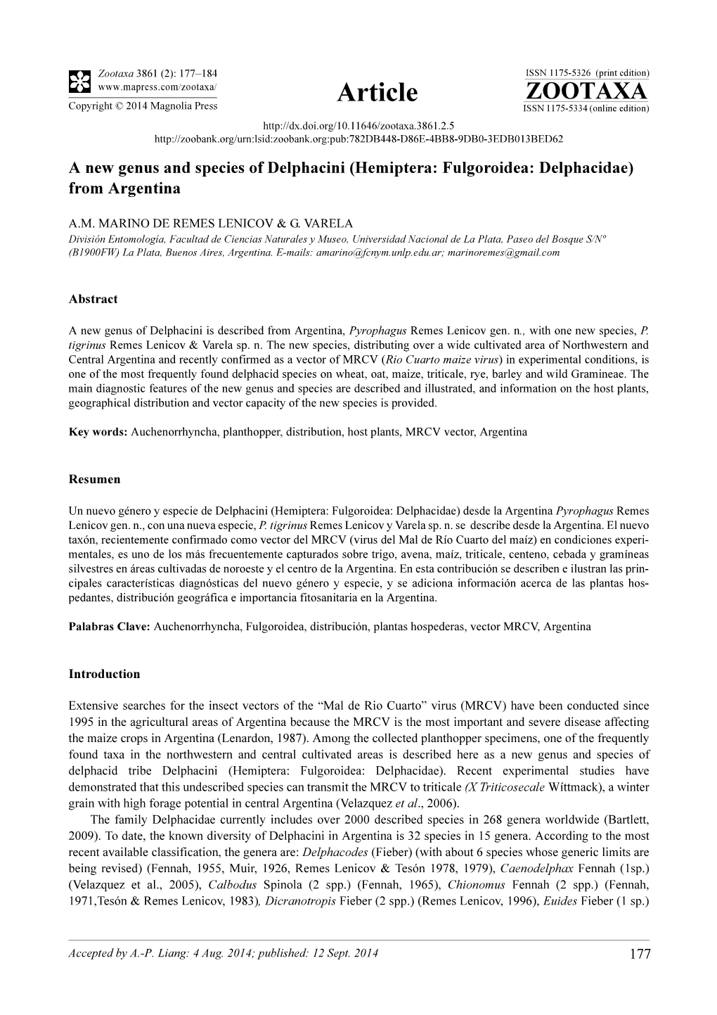 Hemiptera: Fulgoroidea: Delphacidae) from Argentina