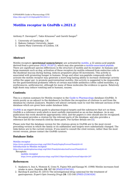 Motilin Receptor in Gtopdb V.2021.2
