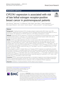 CYP27A1 Expression Is Associated with Risk of Late Lethal Estrogen