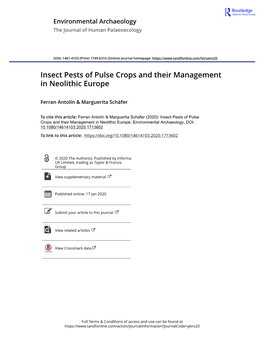 Insect Pests of Pulse Crops and Their Management in Neolithic Europe