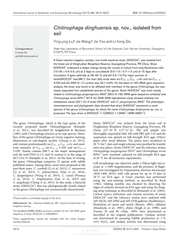 Chitinophaga Dinghuensis Sp. Nov., Isolated from Soil Ying-Ying Lv,3 Jia Wang,3 Jia You and Li-Hong Qiu