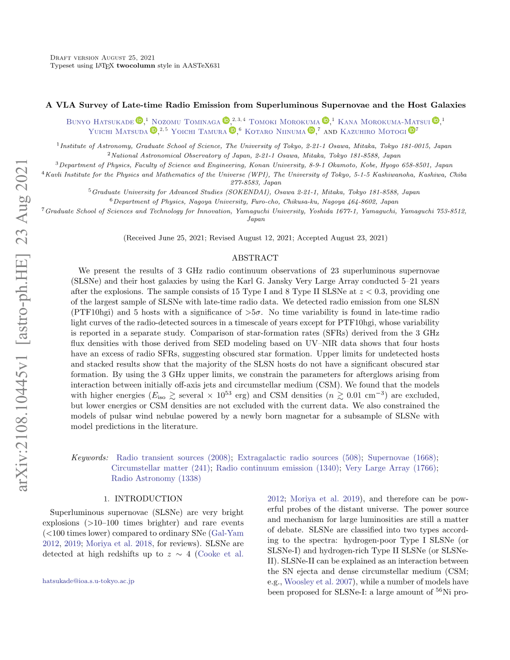 Arxiv:2108.10445V1 [Astro-Ph.HE] 23 Aug 2021 1